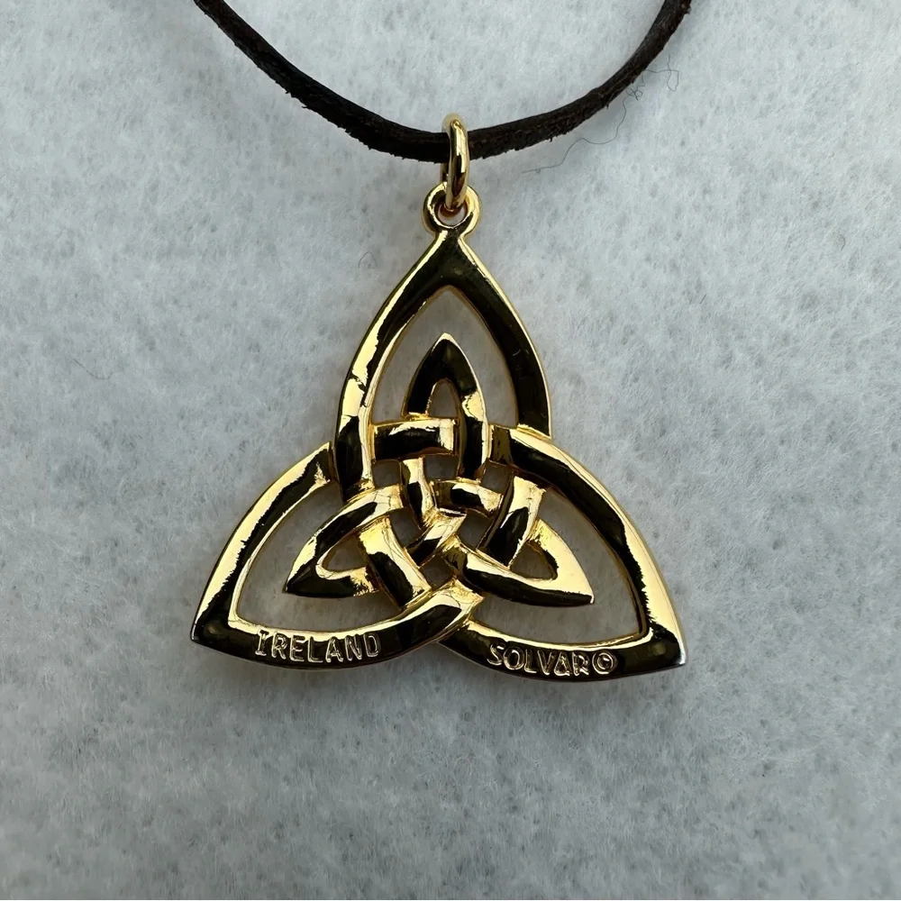 Solvar Gold and Silver Tone Celtic Knot Pendant Necklace- signed Solvar Ireland